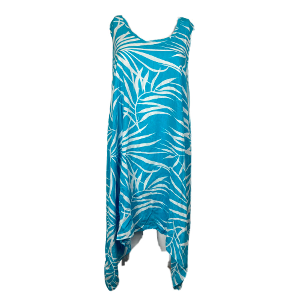 Tybee Island Clothing Dress Sz XL Blue White Leaf Handkerchief Shift Beach Cover